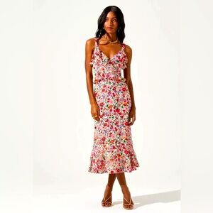 Astr the label WILDFLOWER RUFFLE CUTOUT MIDI DRESS Small NEW